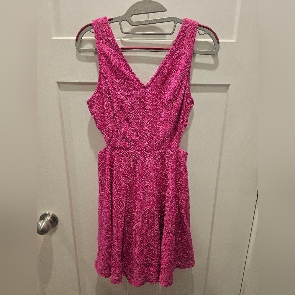 NWT Francesca’s Neon Pink Lace Fit & Flare Dress Size M Party Cocktail Skater